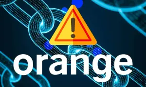 Cadena de bloques digital con advertencia naranja. Todotorrents naranja.