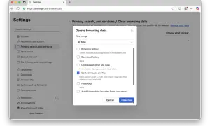 Ventana de configuración de Microsoft Edge para borrar datos de navegación. Se muestra la opción "Borrar ahora" para eliminar la caché, lo que significa borrar cache.