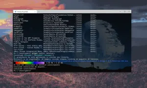 Ventana de PowerShell mostrando la instalación de Notepad++ con `winget update all`.