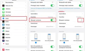 Ajustes de Safari en iPhone: se muestra cómo activar o desactivar el bloqueo de ventanas emergentes.