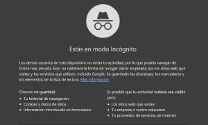 Icono de modo incógnito. Navegación privada. Para quitar modo incognito, cierra todas las ventanas de incógnito.