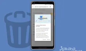 Pantalla de móvil mostrando cómo eliminar búsquedas en Google. Aparece un cuadro de diálogo preguntando "¿Quieres eliminar toda tu actividad?".
