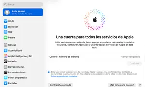 Pantalla de inicio de sesión de Apple. Permite crear ID Apple niño para acceder a iCloud y otros servicios.