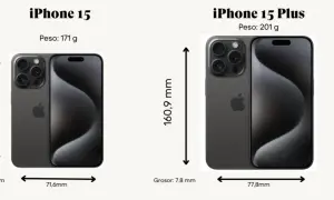El iPhone 15 mide 147,6 mm de alto y 71,6 mm de ancho. El iPhone 15 Plus es más grande, con 160,9 mm de alto y 77,8 mm de ancho.