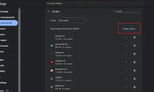 Configuración de Chrome: sección "Privacidad y seguridad" para borrar cookies. Botón "Borrar todos los datos" resaltado.