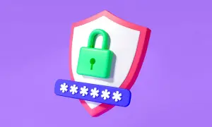 Escudo de seguridad con candado verde y asteriscos, representando la protección de contraseñas, como en un apple password manager.
