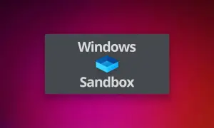 El logo de Windows Sandbox, una caja azul sobre un fondo degradado de morado a rojo.