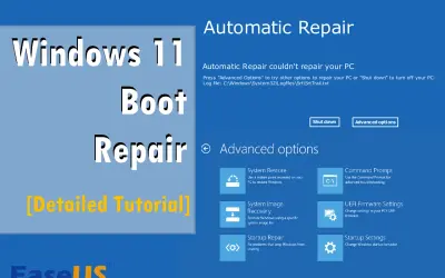 Pantalla de Reparación Automática de Windows 11. Opciones avanzadas para solucionar problemas de arranque, incluyendo la configuración de secure boot.