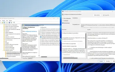 Configuración para desactivar actualizaciones Windows 11. Se muestra la opción "Deshabilitada" para la configuración de actualizaciones automáticas.