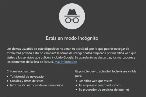 Icono de modo incógnito. Navegación privada. Para quitar modo incognito, cierra todas las ventanas de incógnito.
