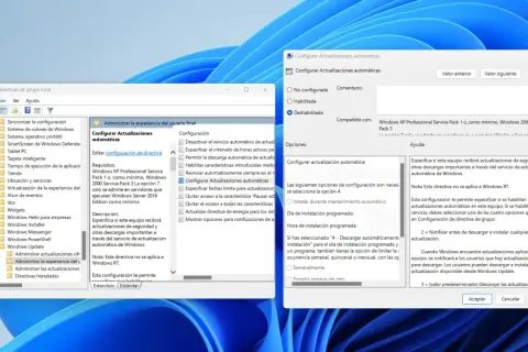 Configuración para desactivar actualizaciones Windows 11. Se muestra la opción "Deshabilitada" para la configuración de actualizaciones automáticas.