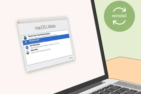 Ventana de Utilidades de macOS con opción "Reinstalar macOS" seleccionada. Una forma de como quitar un virus del ordenador es reinstalar el sistema.