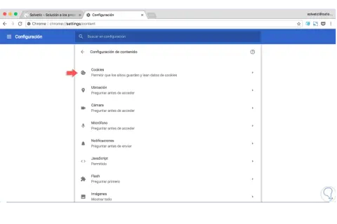 Configuración de Chrome: opción Cookies. Aprende cómo eliminar cookies y gestionar permisos.