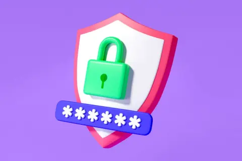 Escudo de seguridad con candado verde y asteriscos, representando la protección de contraseñas, como en un apple password manager.