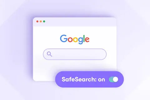 Interfaz de Google con barra de búsqueda y el interruptor de safesearch configuración activado.