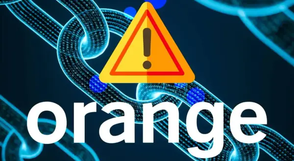 Cadena de bloques digital con advertencia naranja. Todotorrents naranja.