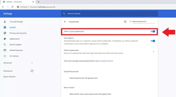 Configuración de Chrome: activa el gestor de contraseñas de Google para guardar tus credenciales de forma segura.