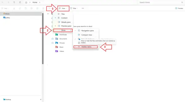 Para ver carpetas ocultas en Windows 11, ve a "Ver", luego a "Mostrar" y selecciona "Elementos ocultos".