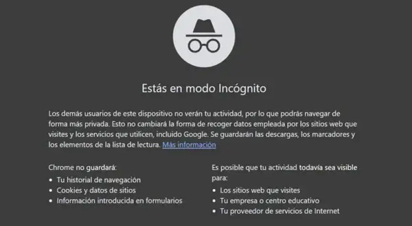 Icono de modo incógnito. Navegación privada. Para quitar modo incognito, cierra todas las ventanas de incógnito.