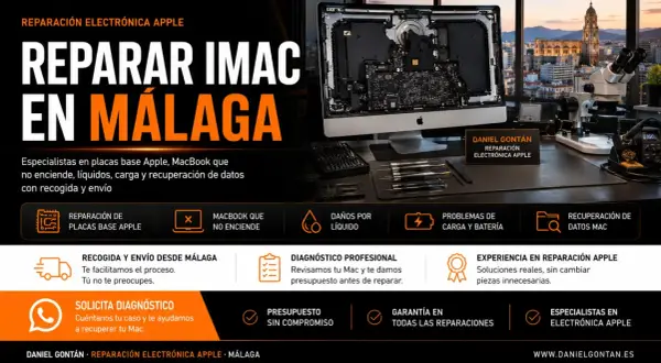 ¿Tu iMac está muy lento? Reparación de iMac en Málaga. Especialistas en placas base, daños por líquido y recuperación de datos.