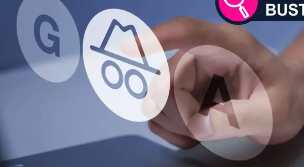 Mano interactúa con burbujas que forman "G", el icono del modo incógnito y "A". ¿Qué es el modo incógnito?