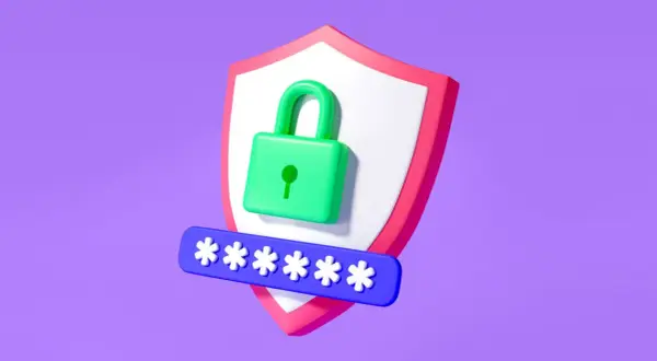 Escudo de seguridad con candado verde y asteriscos, representando la protección de contraseñas, como en un apple password manager.