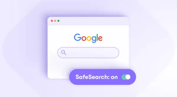 Interfaz de Google con barra de búsqueda y el interruptor de safesearch configuración activado.