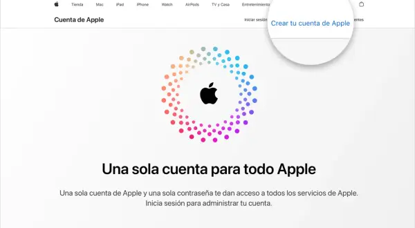 Botón para crear tu cuenta de Apple, útil si quieres crear id apple desde android.