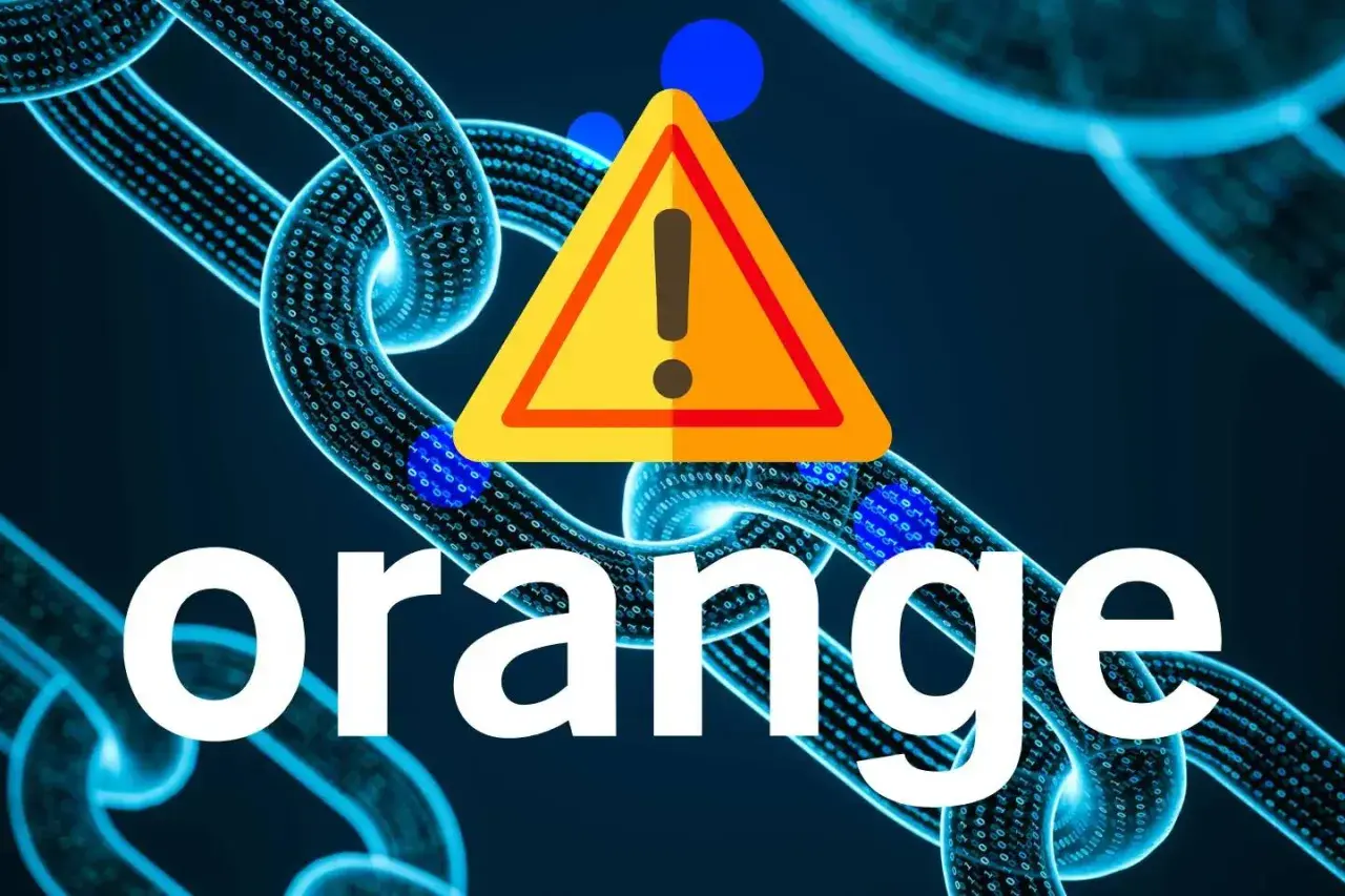 Cadena de bloques digital con advertencia naranja. Todotorrents naranja.