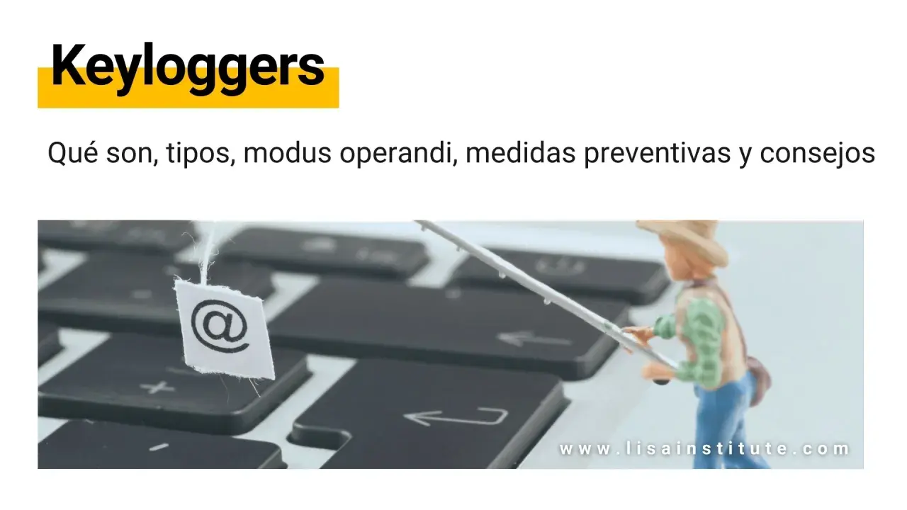 Un pescador en miniatura con un anzuelo sobre un teclado, con un símbolo de arroba colgando. Aprende sobre keyloggers como evitarlo.