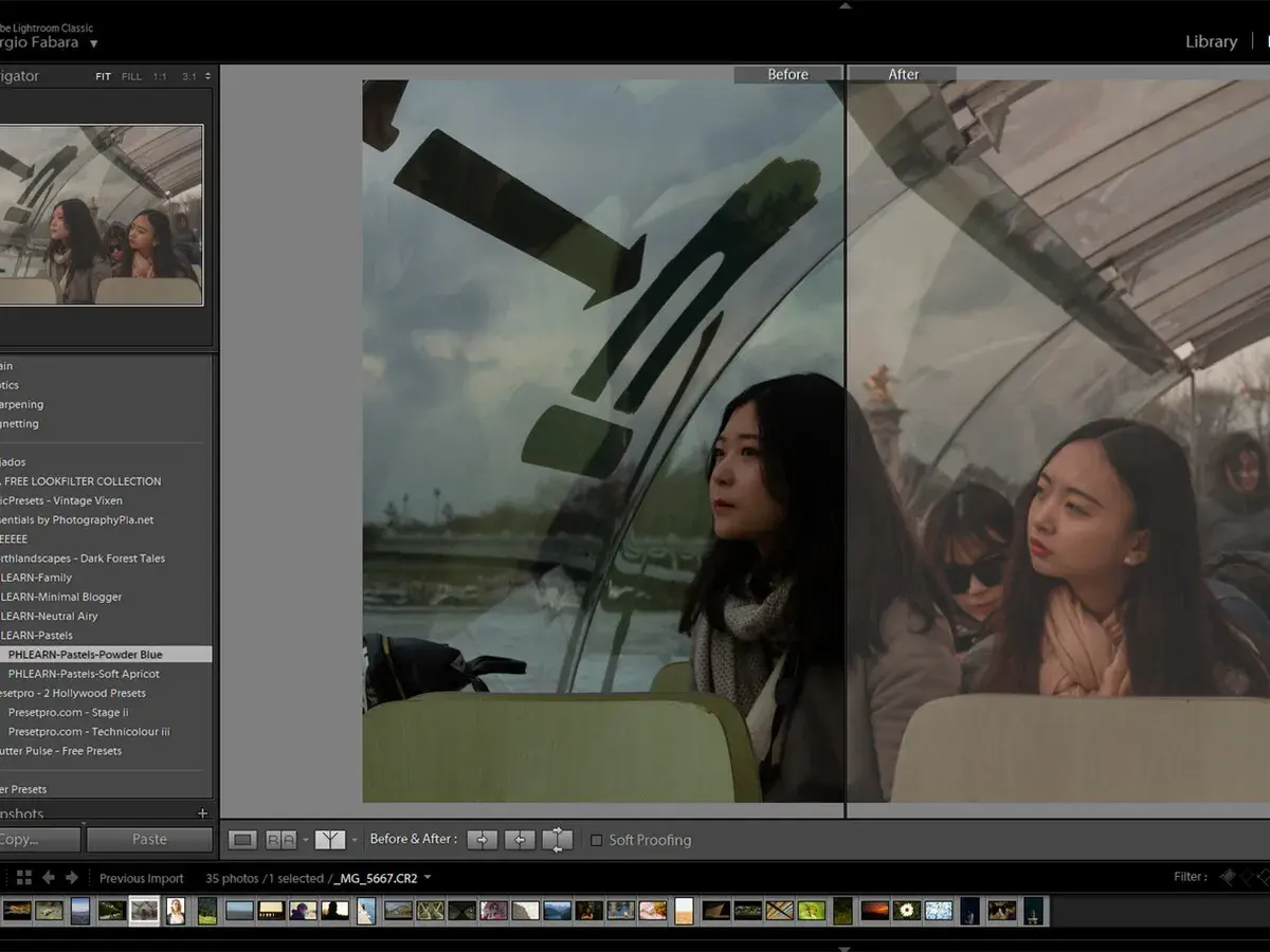Dos mujeres asiáticas en un barco, comparando el antes y el después de aplicar presets lightroom.