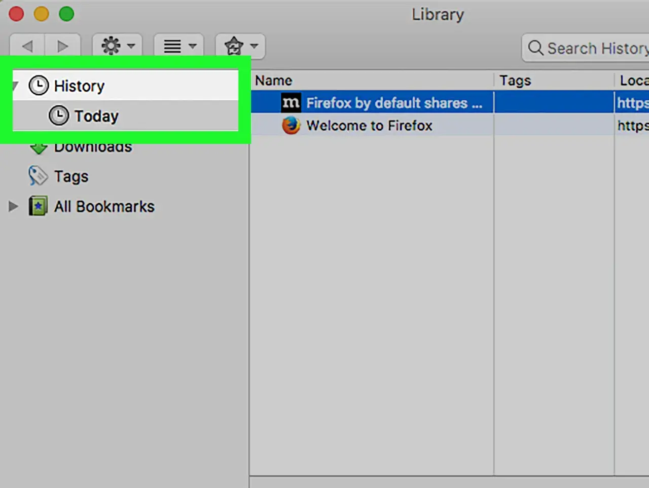 Explora tu historial mac en la biblioteca de Firefox. Accede a "History" para ver tus visitas.