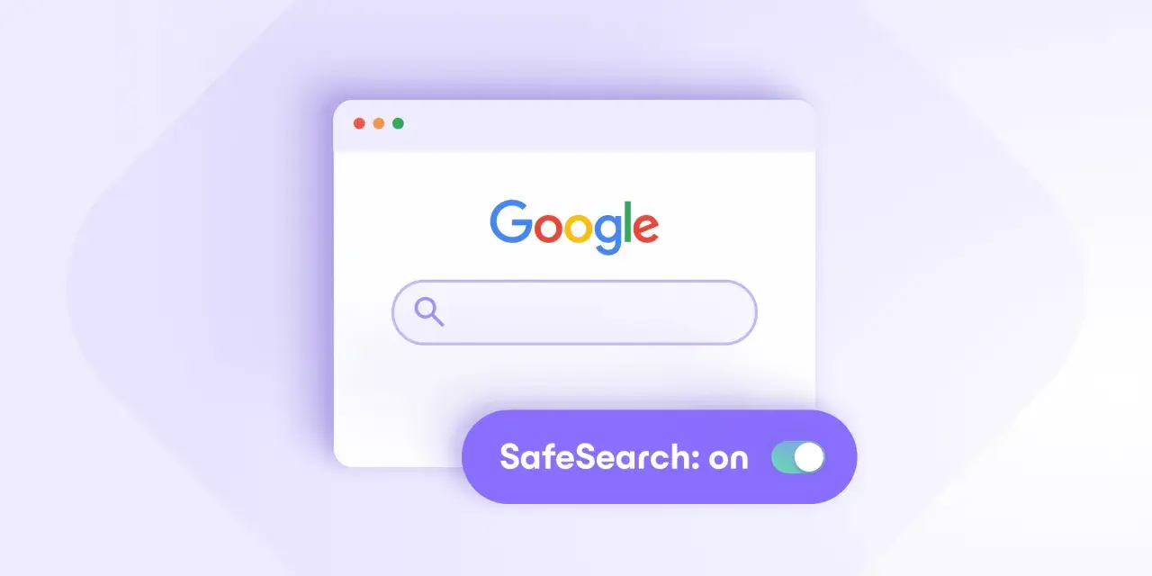 Interfaz de Google con barra de búsqueda y el interruptor de safesearch configuración activado.