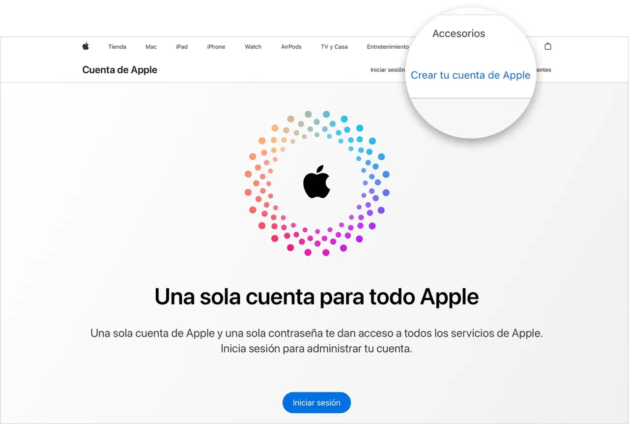 Botón para crear tu cuenta de Apple, útil si quieres crear id apple desde android.