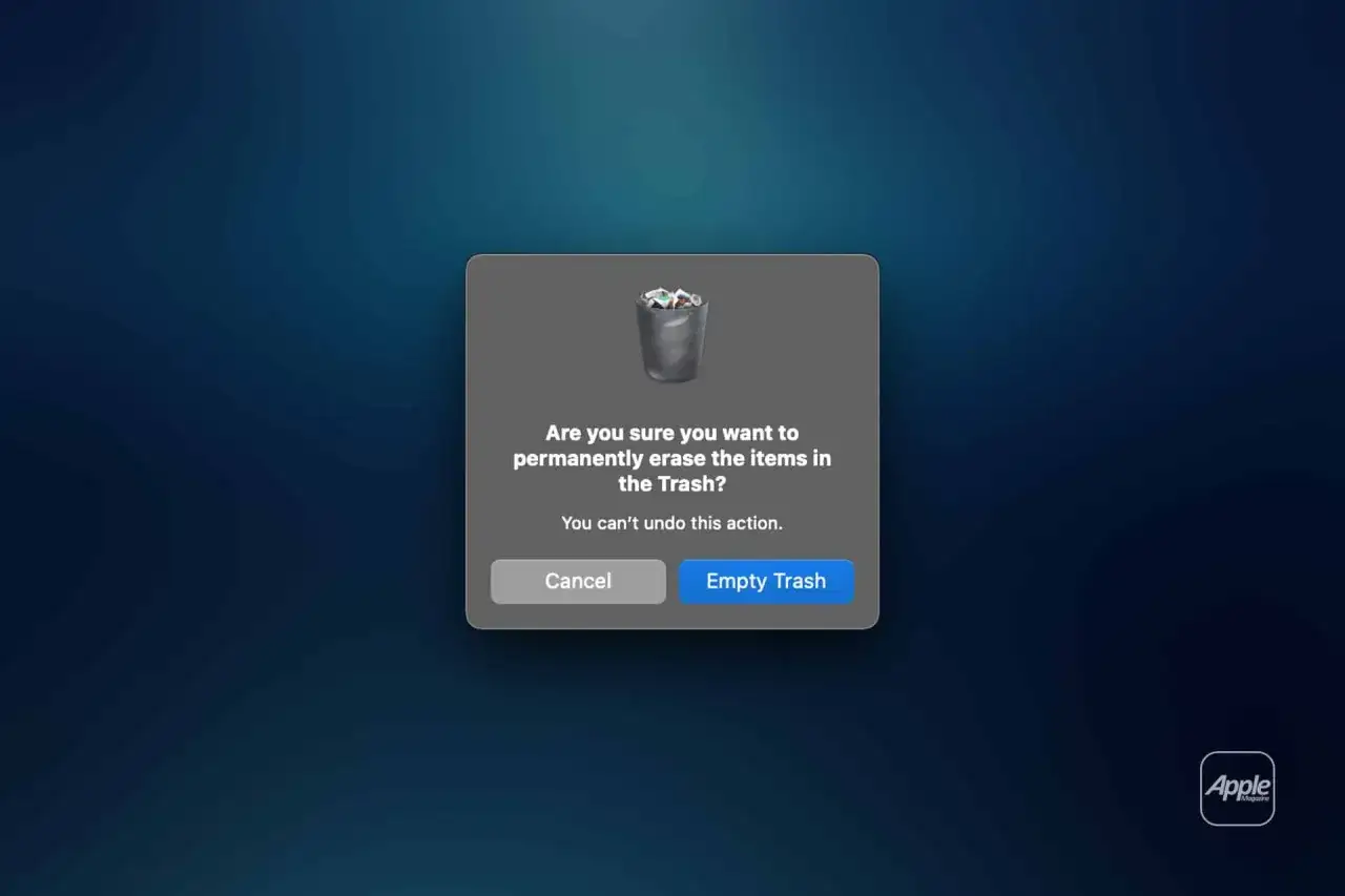 Ventana de confirmaci&oacute;n en Mac para eliminar otros elementos de la papelera permanentemente.