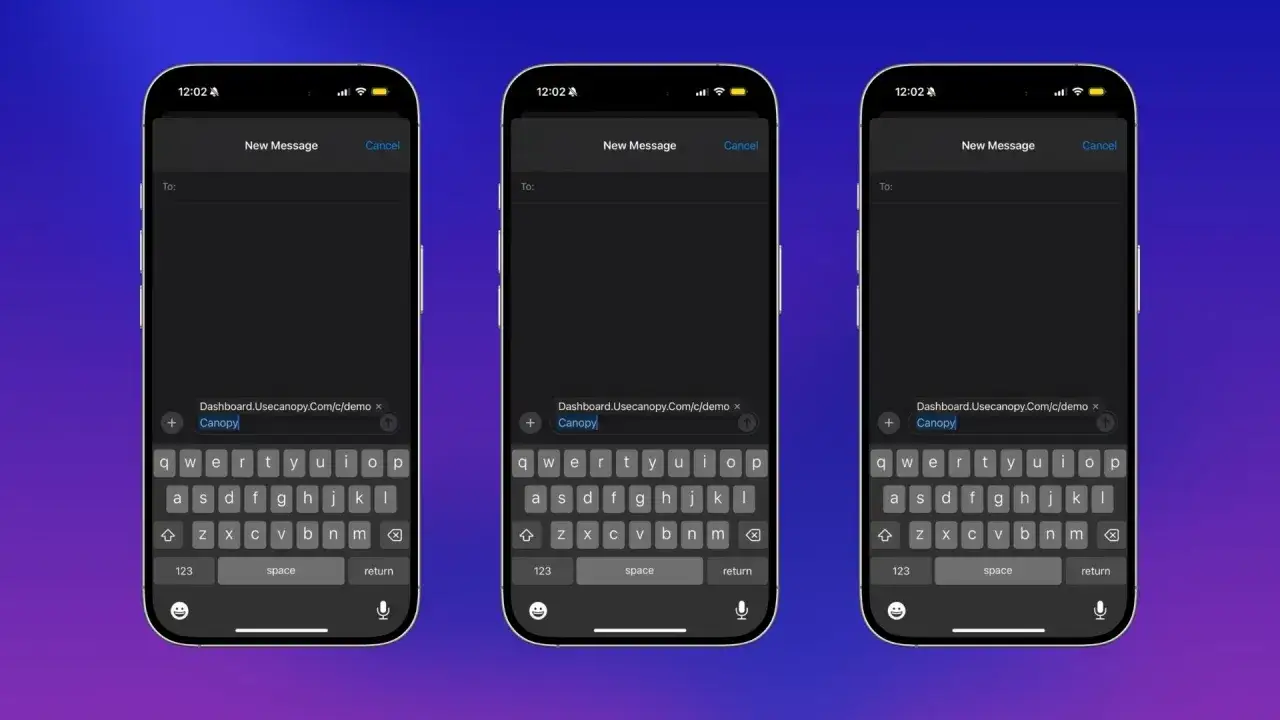 Tres pantallas de iPhone muestran c&oacute;mo hacer captura de pantalla en un mensaje con teclado.