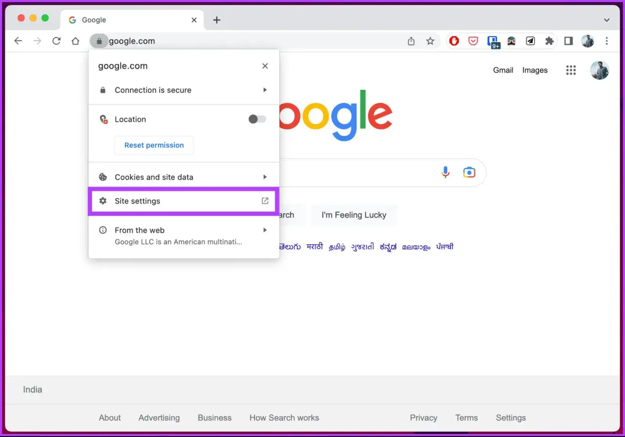 Menú de Chrome para borrar cookies de una página. Se selecciona 
