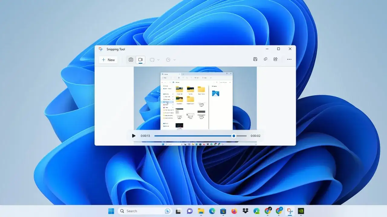 Herramienta Recortes en Windows 11 lista para grabar pantalla.