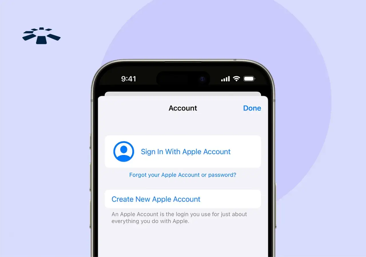 Pantalla de iPhone mostrando opciones para iniciar sesi&oacute;n o crear un Apple ID. Ideal para quienes buscan crear id apple desde android.
