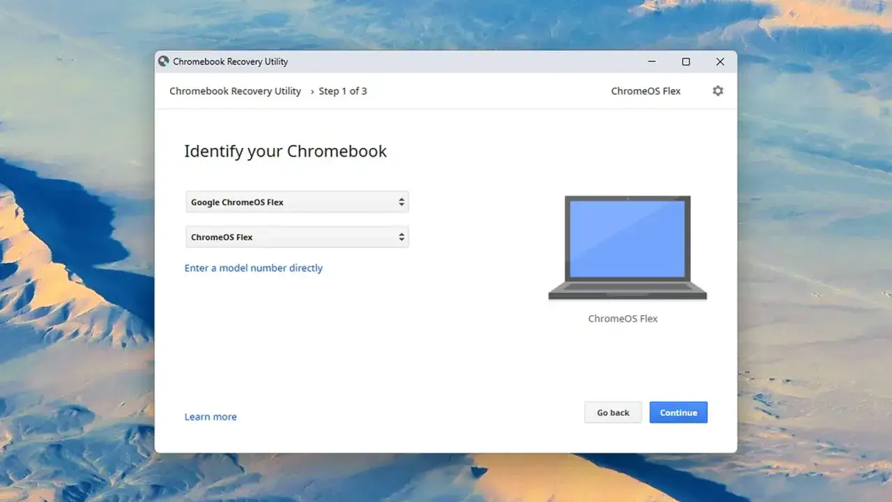 Utilidad de recuperaci&oacute;n de Chromebook. Selecciona tu dispositivo ChromeOS Flex para continuar.