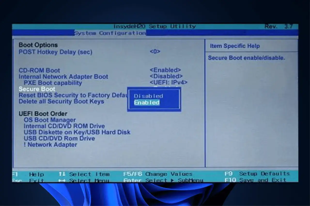 Configuración de arranque seguro en BIOS para activar arranque seguro Windows 11.