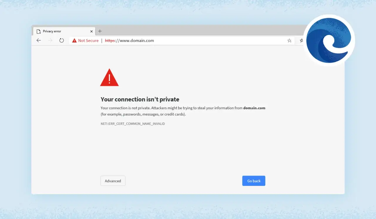 Error de privacidad en un navegador web. La conexión no es privada y puede ser insegura.