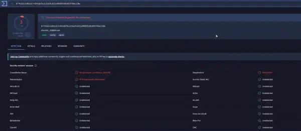 Análisis de seguridad de un archivo pua win32, `utorrent_installer.exe`, marcado como malicioso por 3 de 70 proveedores.