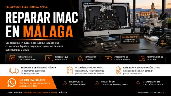 ¿Tu iMac está muy lento? Reparación de iMac en Málaga. Especialistas en placas base, daños por líquido y recuperación de datos.