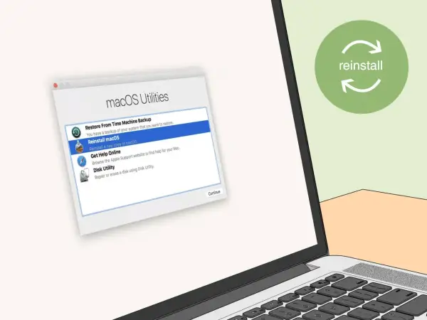 Ventana de Utilidades de macOS con opción "Reinstalar macOS" seleccionada. Una forma de como quitar un virus del ordenador es reinstalar el sistema.