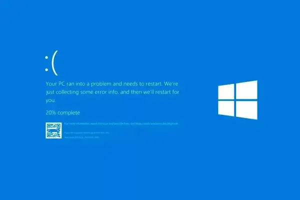 Pantallazo azul de Windows con un triste ":(". El PC se reinicia por un problema, recopilando información.
