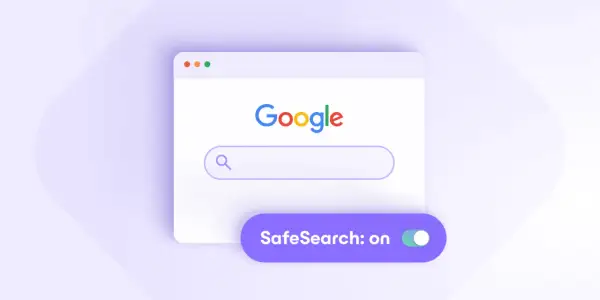 Interfaz de Google con barra de búsqueda y el interruptor de safesearch configuración activado.
