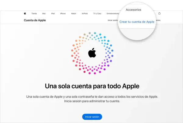 Botón para crear tu cuenta de Apple, útil si quieres crear id apple desde android.